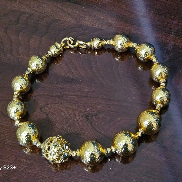 RARE VINTAGE STATEMENT JOSE MARIA BARRERA HAMMERED GOLD CRYSTAL NECKLACE STRAND - Picture 5 of 8